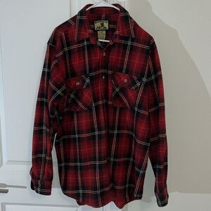 FIELD & STREAM BLANKET SHIRT SHACKET COTTON PLAID FLANNEL WESTERN RED BLACK TALL